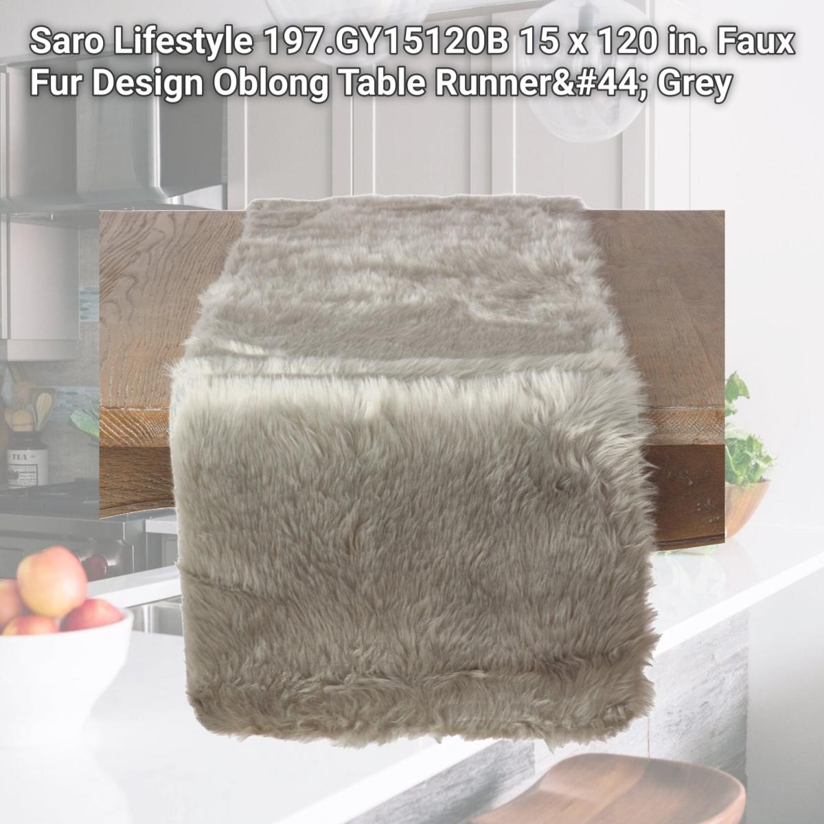 Picture of Saro Lifestyle 197.GY15120B 15 x 120 in. Faux Fur Design Oblong Table Runner, Grey