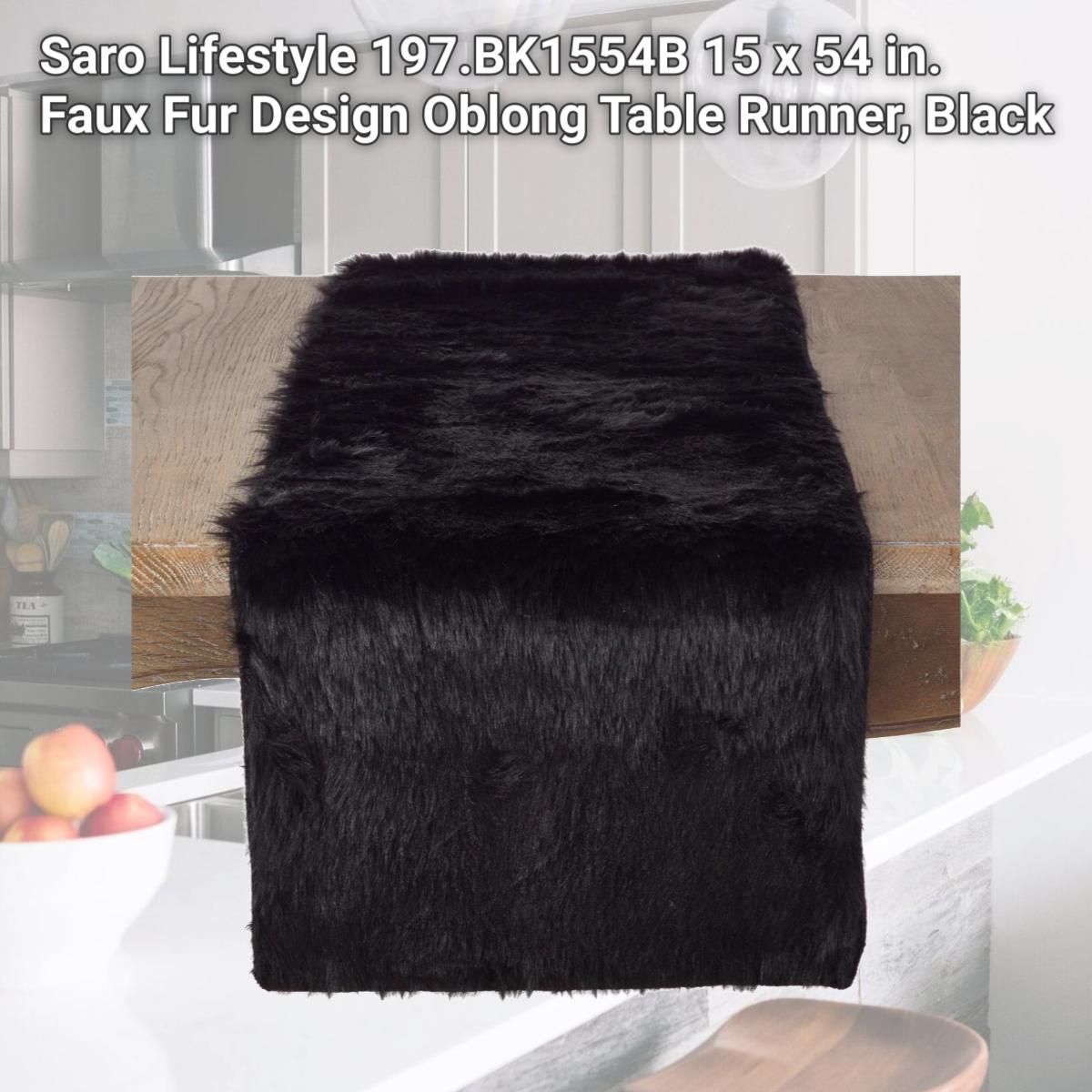 Picture of Saro Lifestyle 197.BK1554B 15 x 54 in. Faux Fur Design Oblong Table Runner, Black