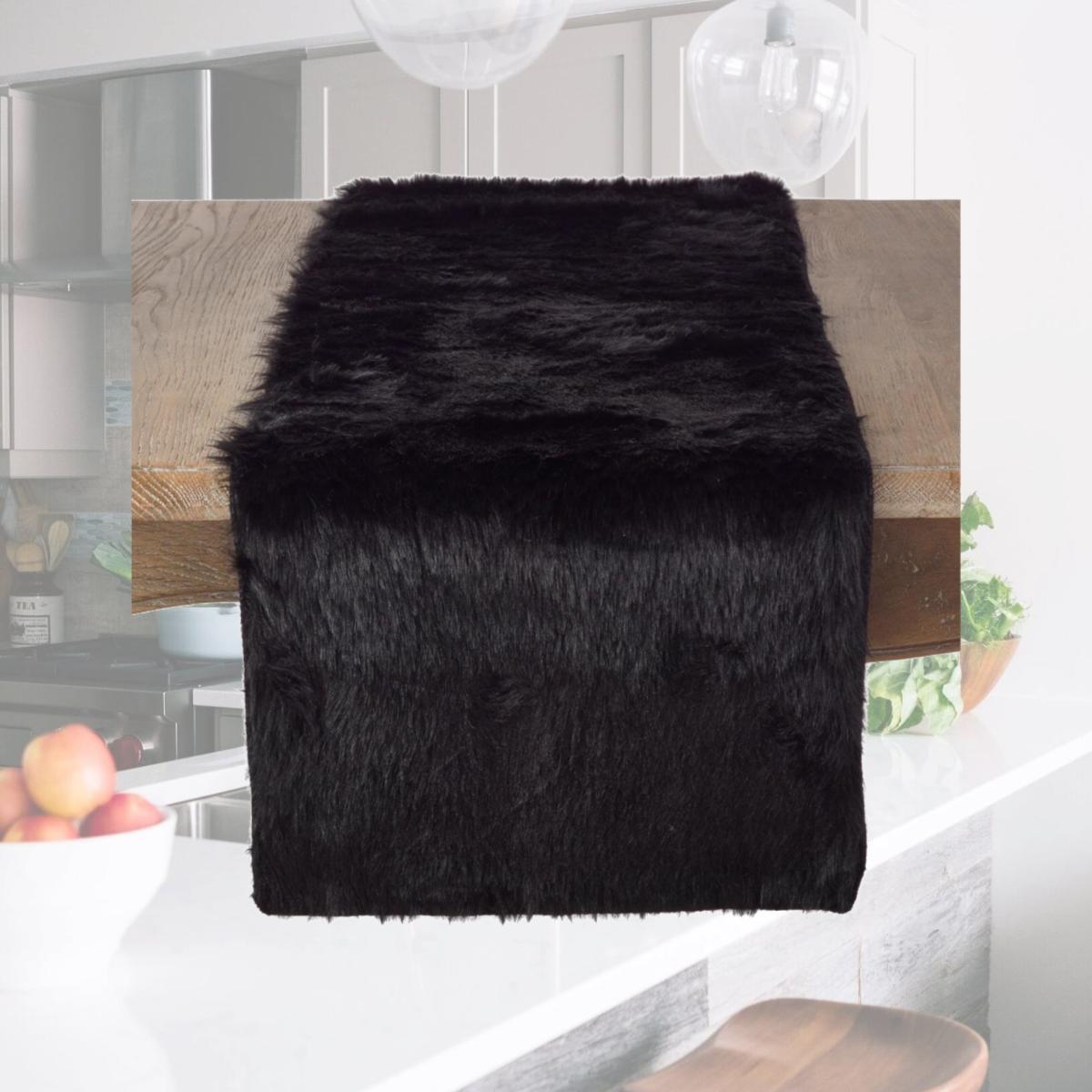 Picture of Saro Lifestyle 197.BK1554B 15 x 54 in. Faux Fur Design Oblong Table Runner, Black