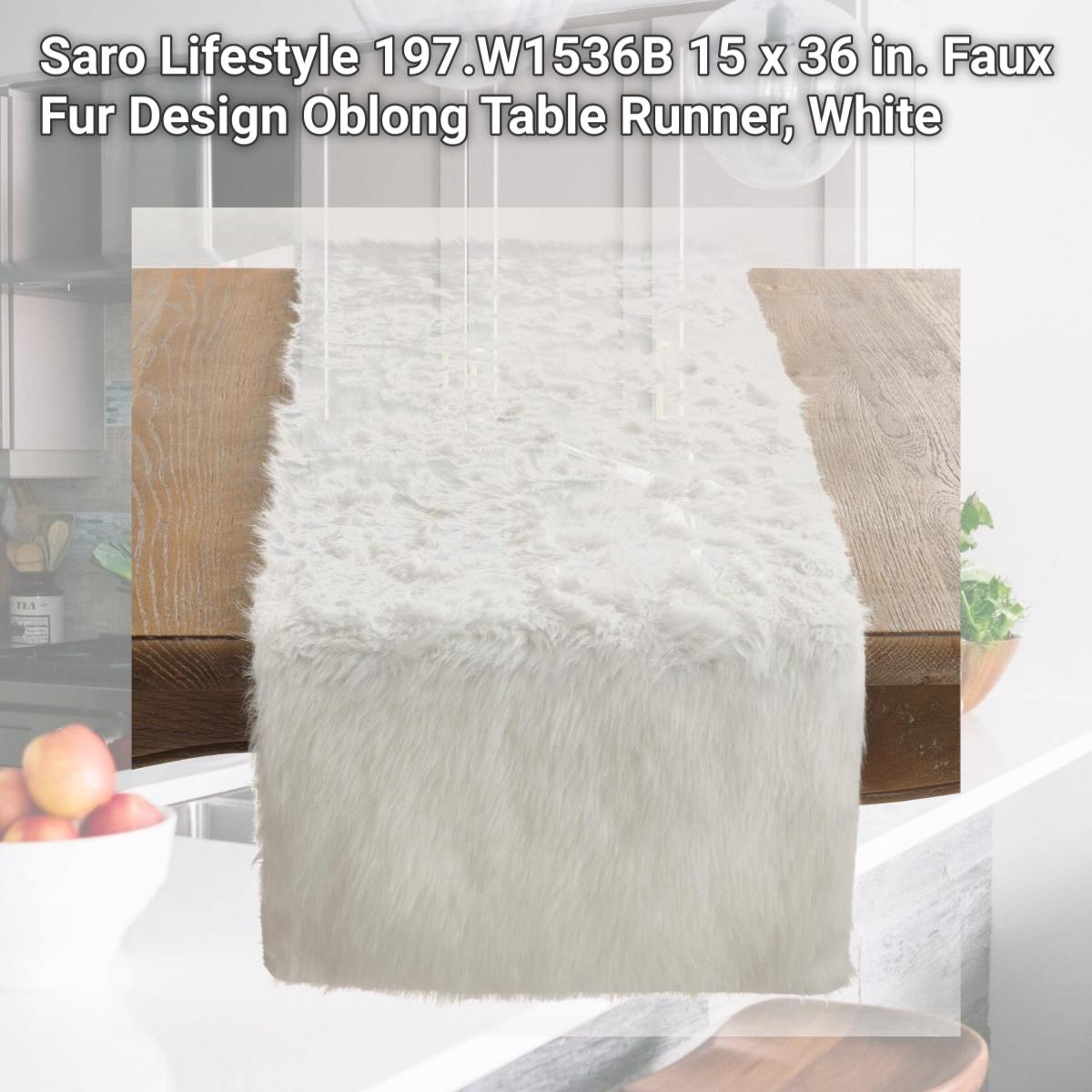 Picture of Saro Lifestyle 197.W1536B 15 x 36 in. Faux Fur Design Oblong Table Runner, White