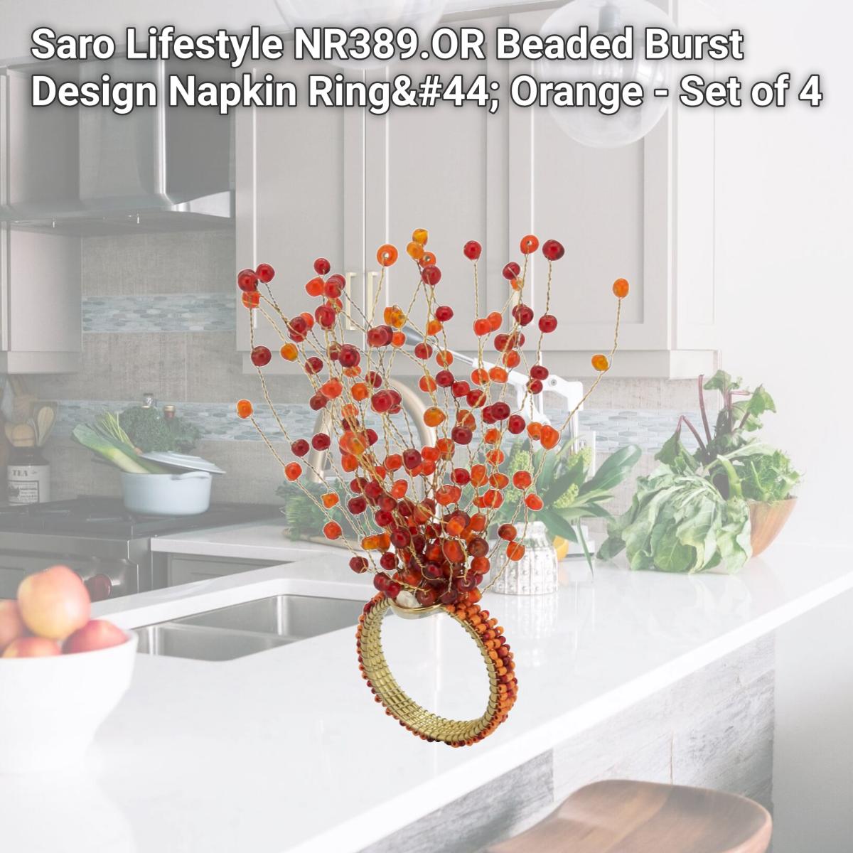 Picture of Saro Lifestyle NR389.OR Beaded Burst Design Napkin Ring, Orange - Set of 4
