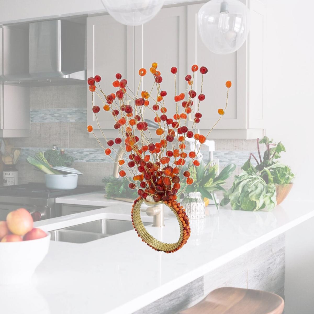 Picture of Saro Lifestyle NR389.OR Beaded Burst Design Napkin Ring, Orange - Set of 4