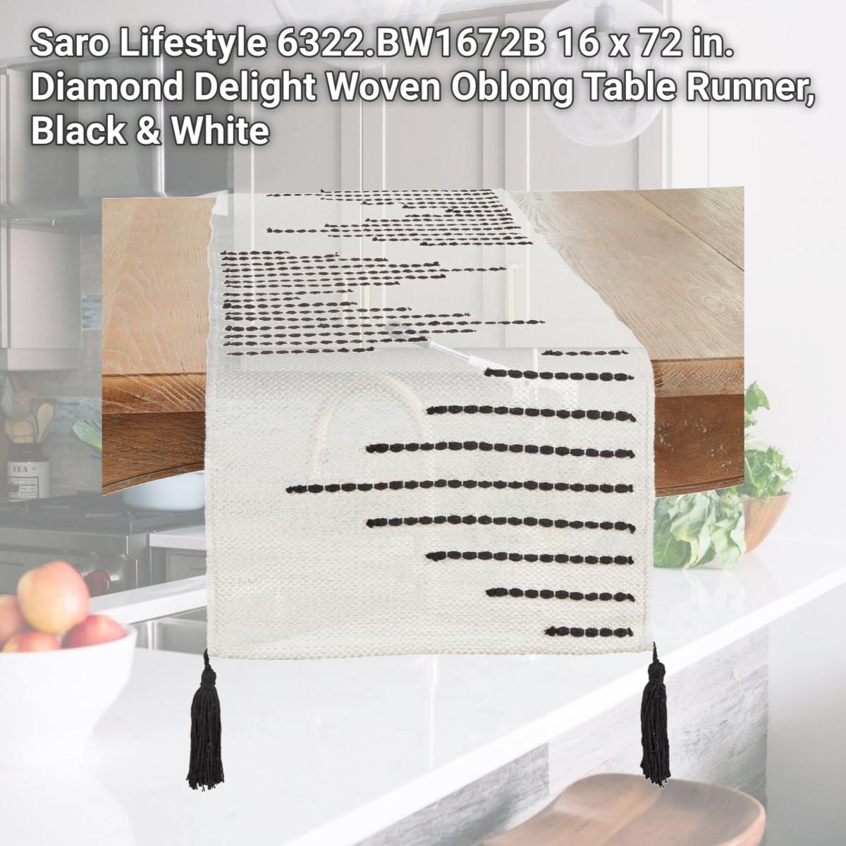 Picture of Saro Lifestyle 6322.BW1672B 16 x 72 in. Diamond Delight Woven Oblong Table Runner, Black & White