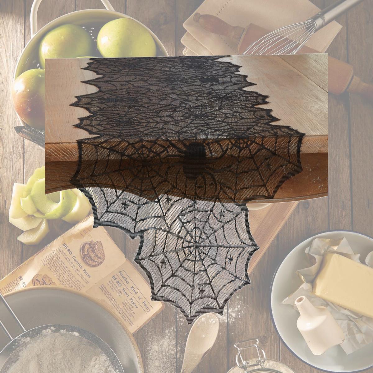 Picture of Saro Lifestyle 7850.BK1872B 18 x 72 in. Creepy-Crawly Spiderweb Net Oblong Table Runner, Black