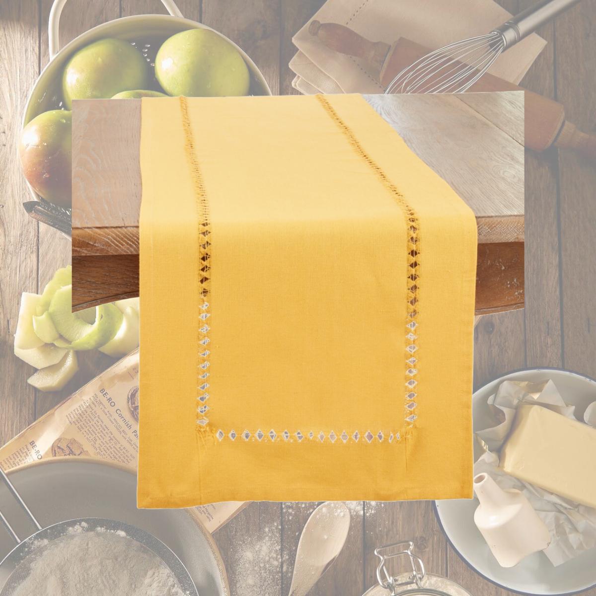 Picture of Saro Lifestyle 1564.MU1672B 16 x 72 in. Hemstitched Border Oblong Table Runner, Mustard