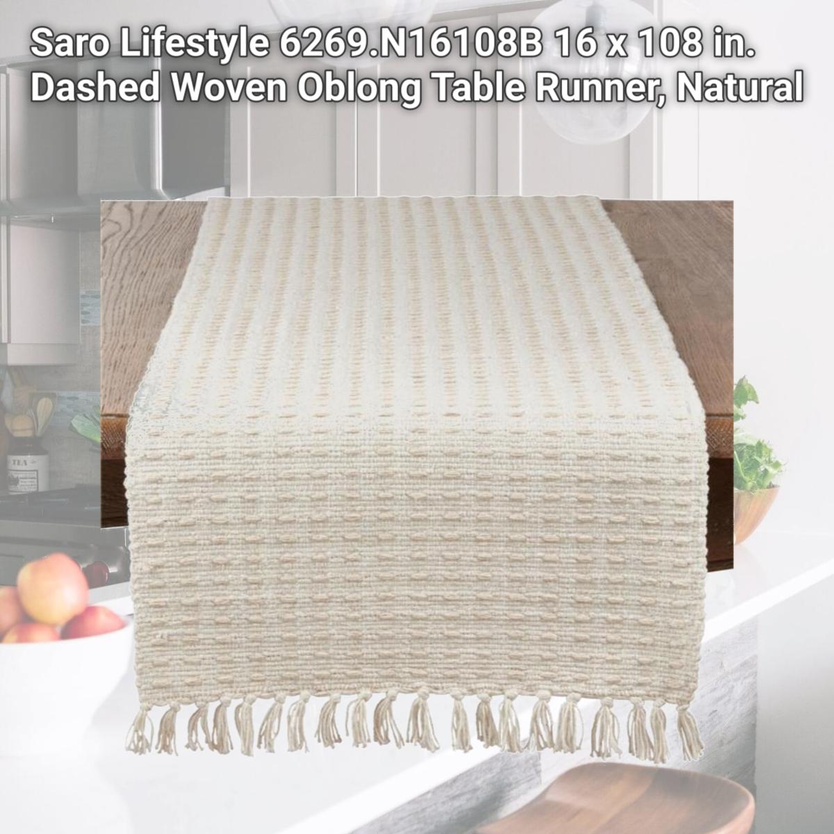 Picture of Saro Lifestyle 6269.N16108B 16 x 108 in. Dashed Woven Oblong Table Runner, Natural