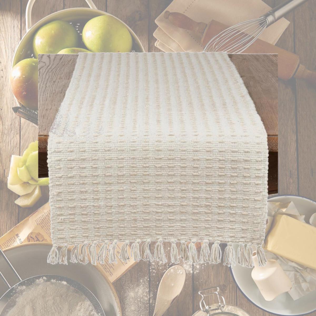 Picture of Saro Lifestyle 6269.N16108B 16 x 108 in. Dashed Woven Oblong Table Runner, Natural