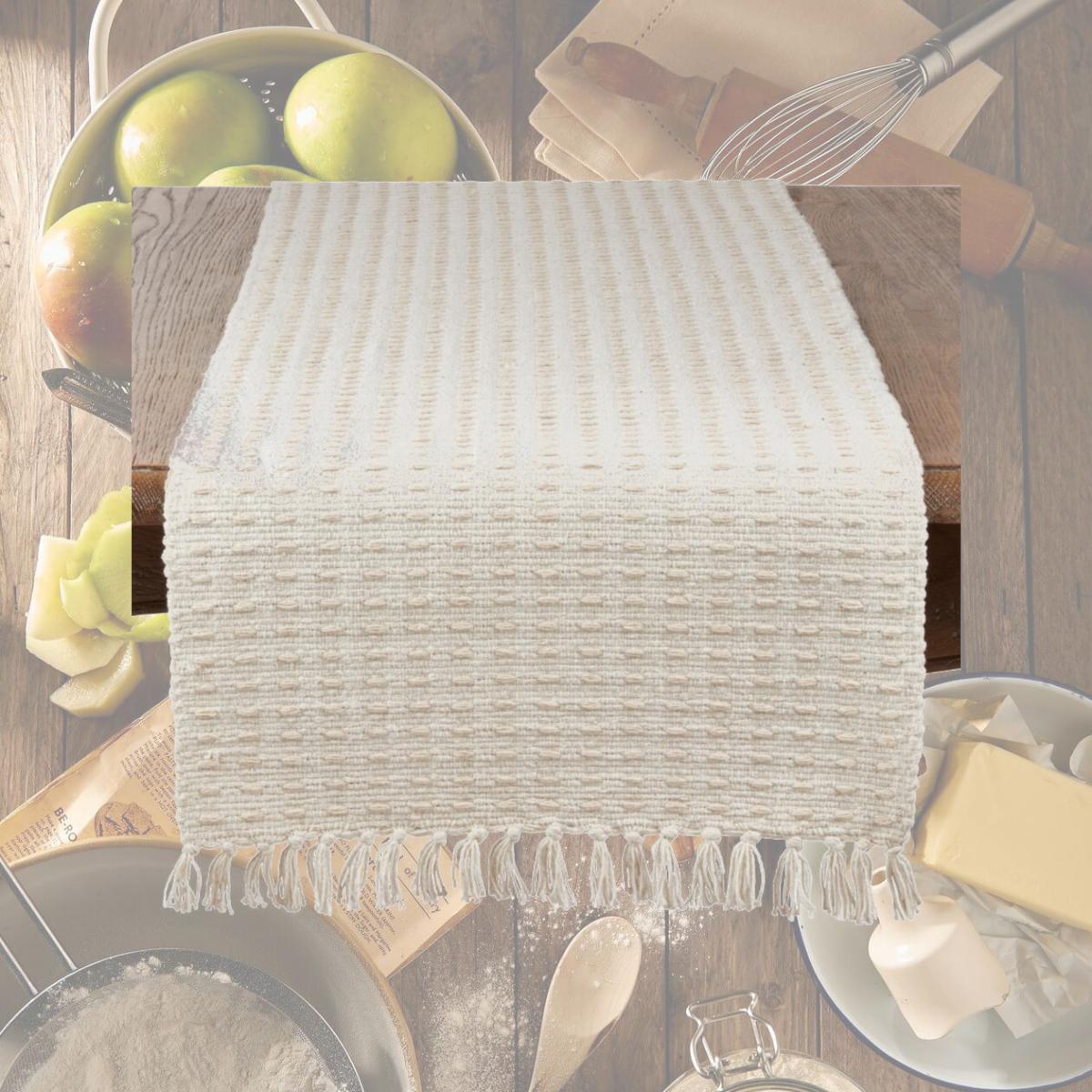 Picture of Saro Lifestyle 6269.N16120B 16 x 120 in. Dashed Woven Oblong Table Runner, Natural