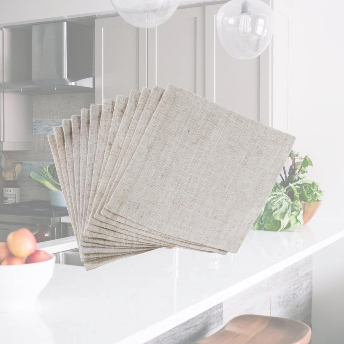 Picture of SARO 731NH.N6S 6 in. Square Poly Blend Toscana Table Napkins with No Hemstitch Border - Natural  Set of 12
