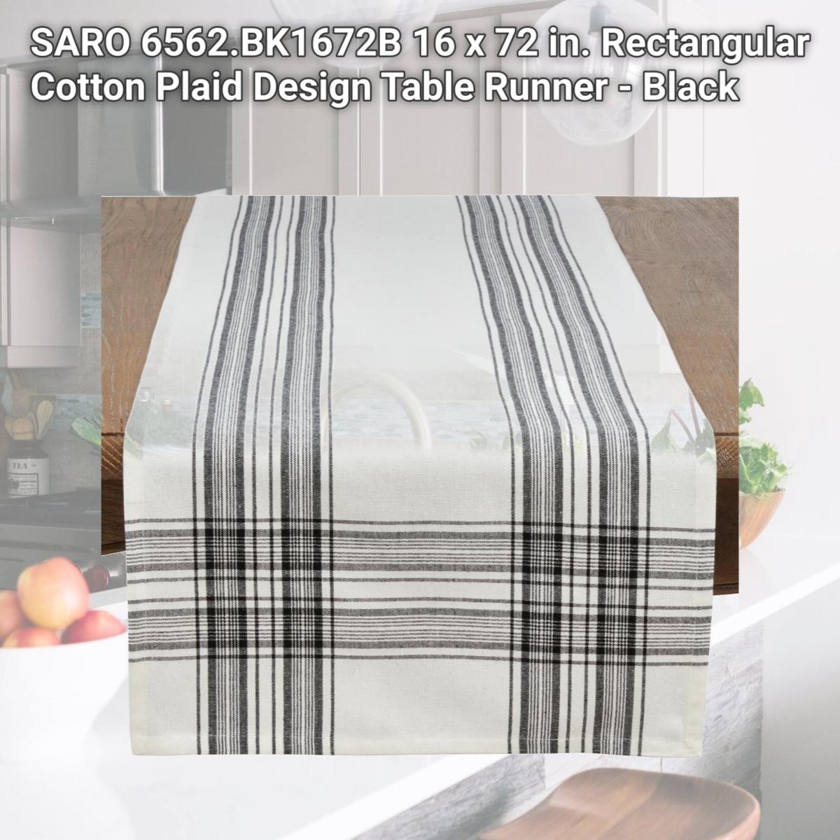 Picture of SARO 6562.BK1672B 16 x 72 in. Rectangular Cotton Plaid Design Table Runner - Black