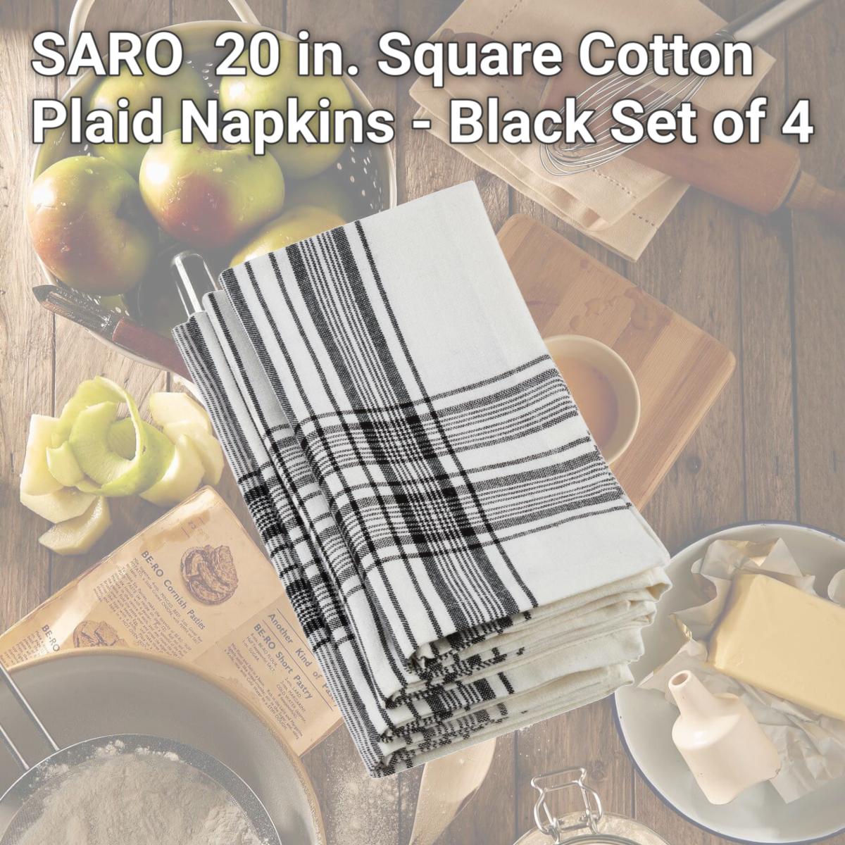 Picture of SARO 6562.BK20S 20 in. Square Cotton Plaid Napkins - Black  Set of 4