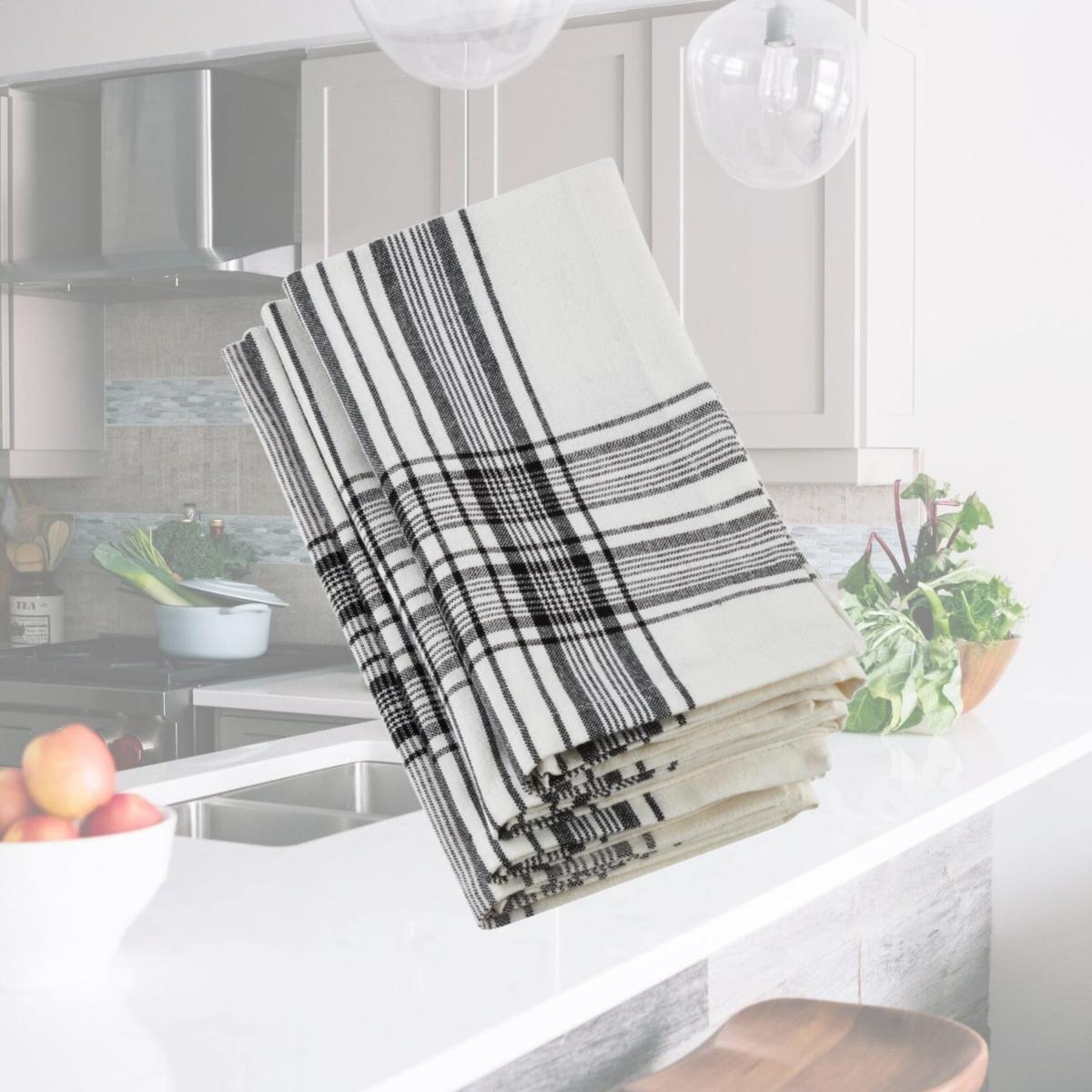 Picture of SARO 6562.BK20S 20 in. Square Cotton Plaid Napkins - Black  Set of 4