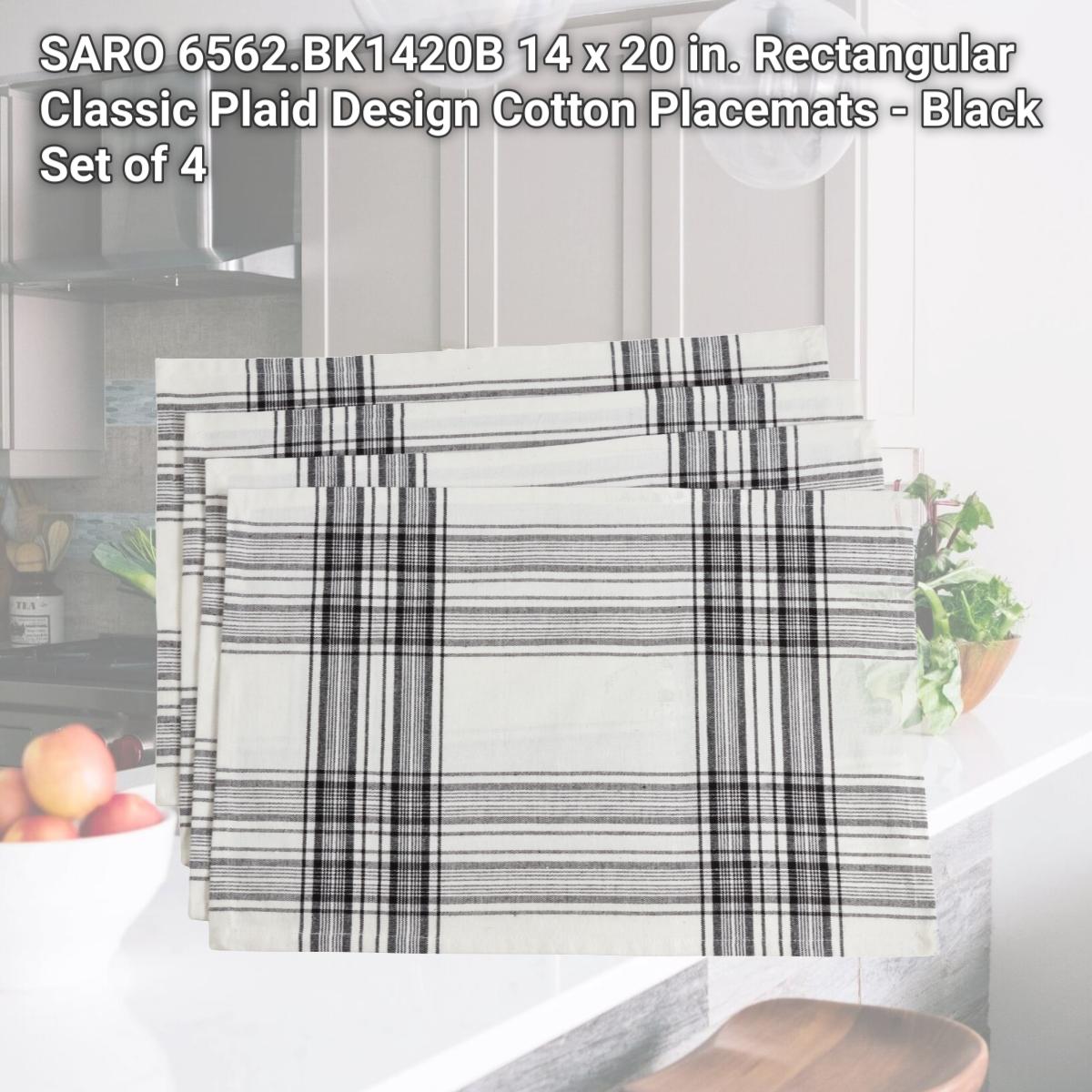 Picture of SARO 6562.BK1420B 14 x 20 in. Rectangular Classic Plaid Design Cotton Placemats - Black  Set of 4