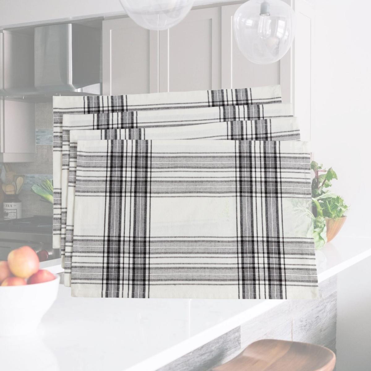 Picture of SARO 6562.BK1420B 14 x 20 in. Rectangular Classic Plaid Design Cotton Placemats - Black  Set of 4