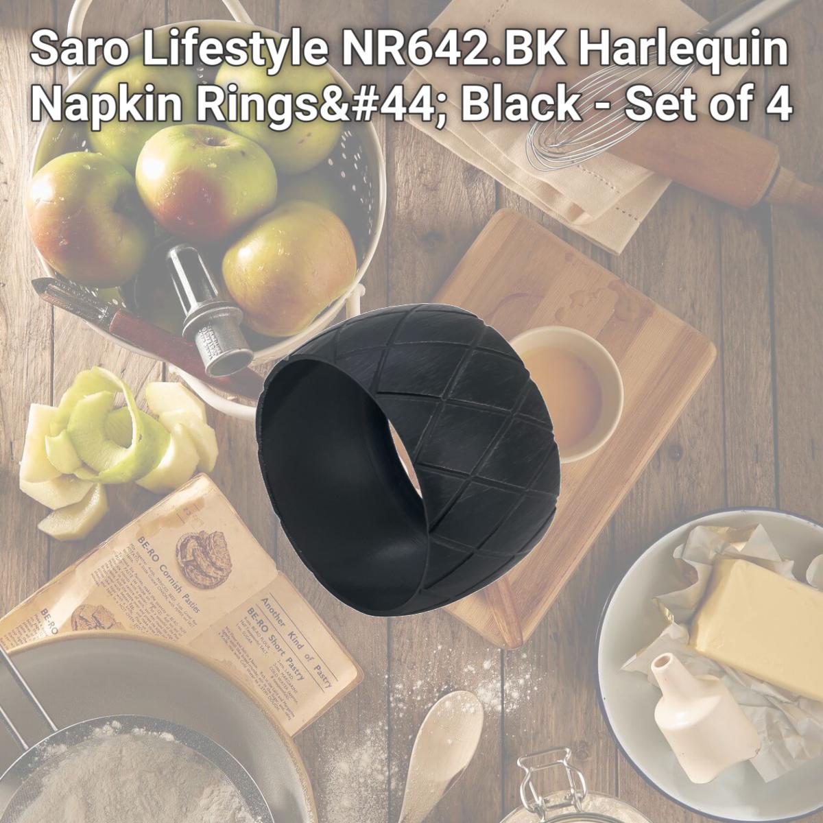Picture of Saro Lifestyle NR642.BK Harlequin Napkin Rings, Black - Set of 4