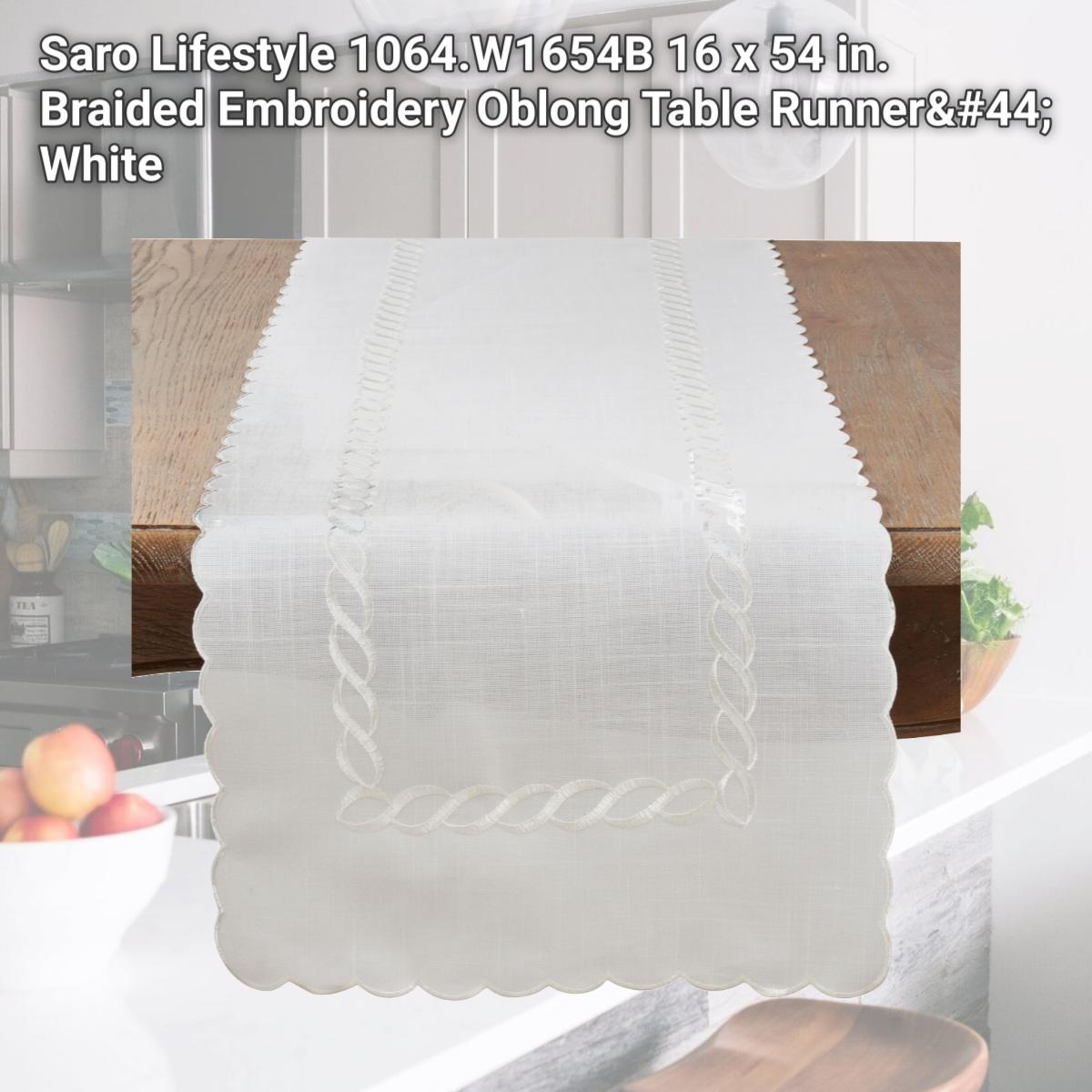 Picture of Saro Lifestyle 1064.W1654B 16 x 54 in. Braided Embroidery Oblong Table Runner, White