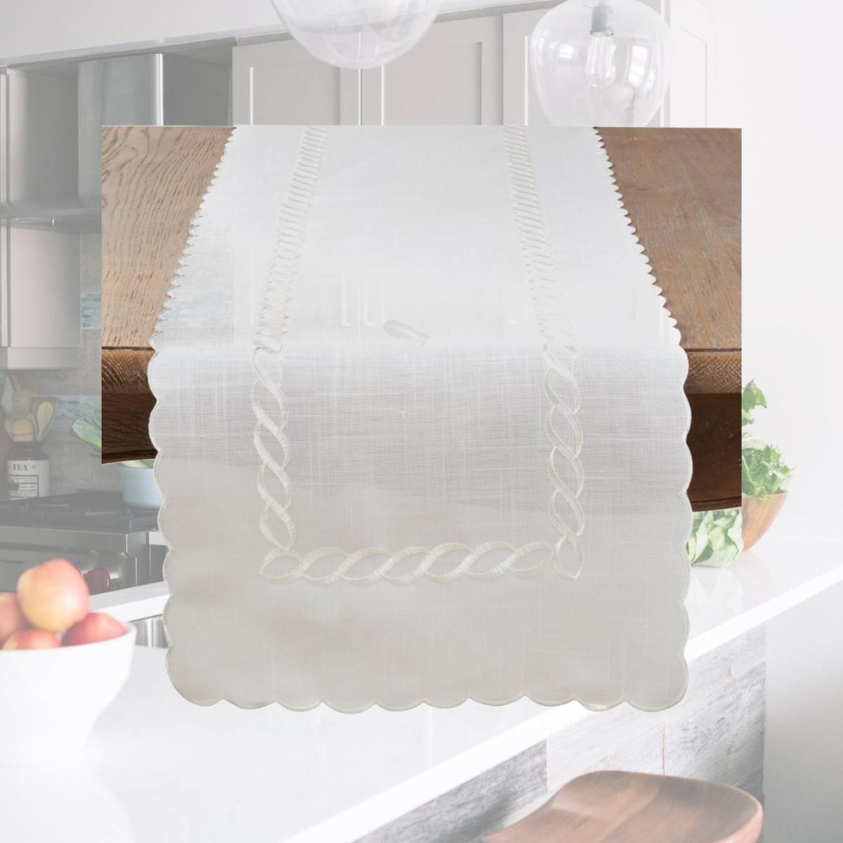 Picture of Saro Lifestyle 1064.W1654B 16 x 54 in. Braided Embroidery Oblong Table Runner, White