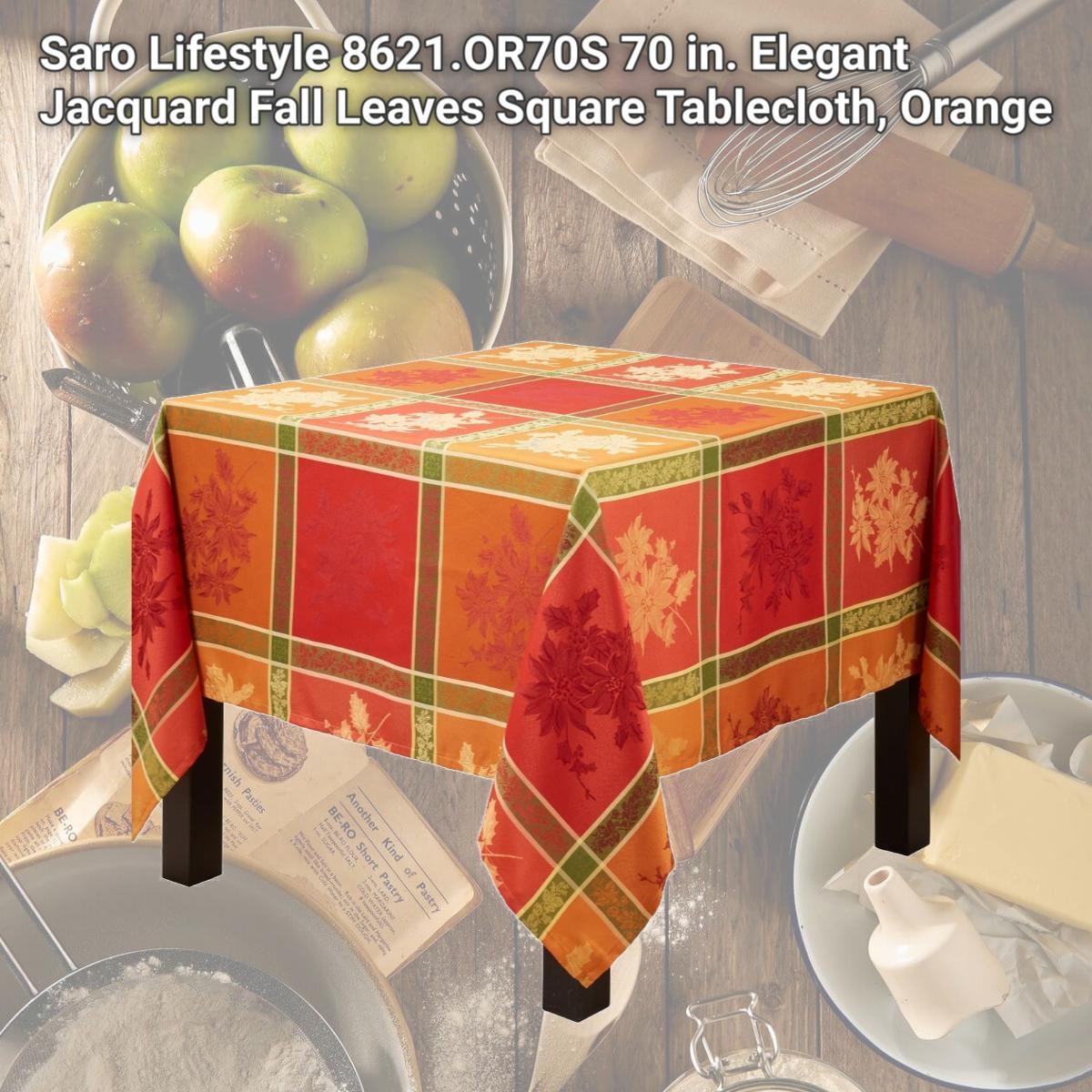Picture of Saro Lifestyle 8621.OR70S 70 in. Elegant Jacquard Fall Leaves Square Tablecloth, Orange