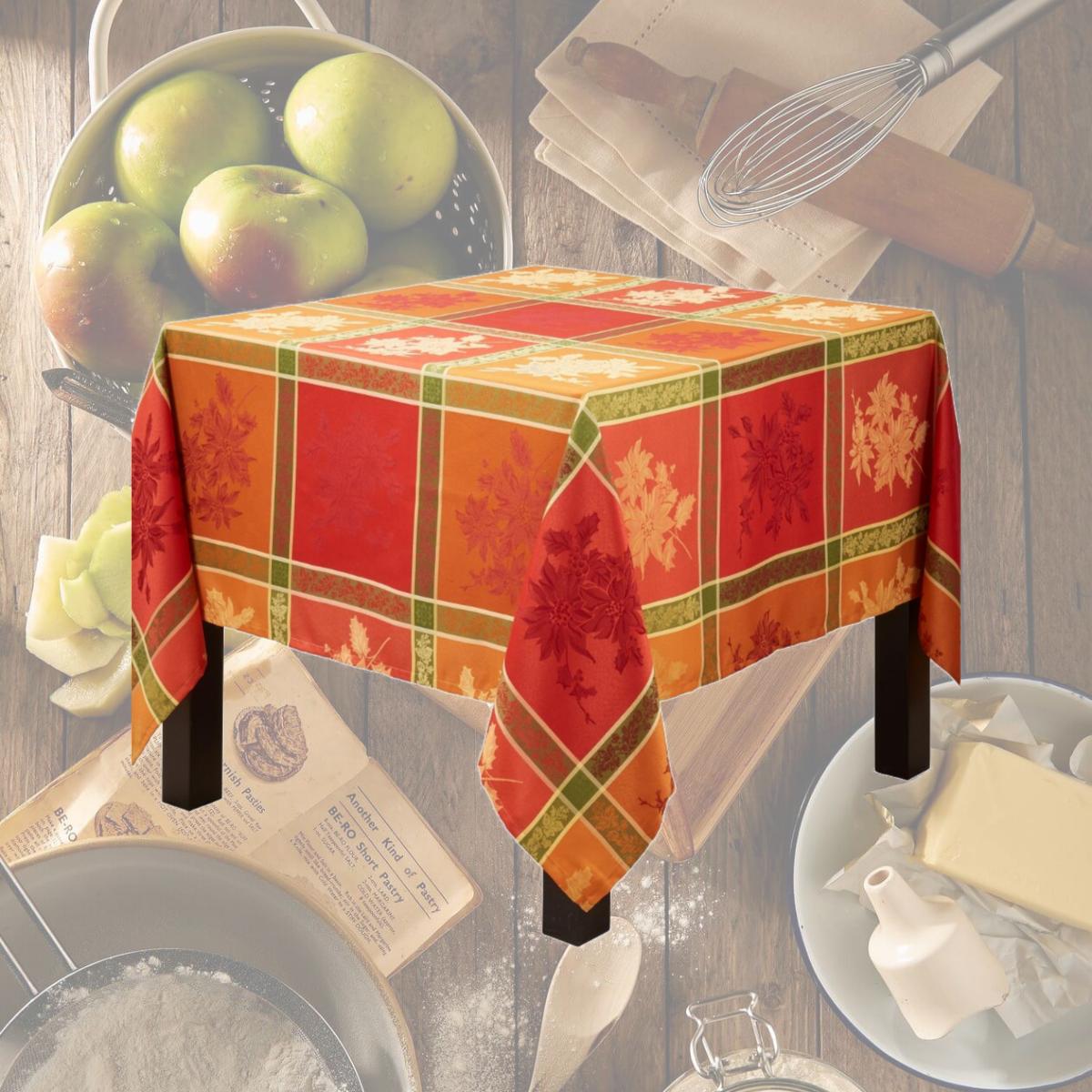 Picture of Saro Lifestyle 8621.OR70S 70 in. Elegant Jacquard Fall Leaves Square Tablecloth, Orange
