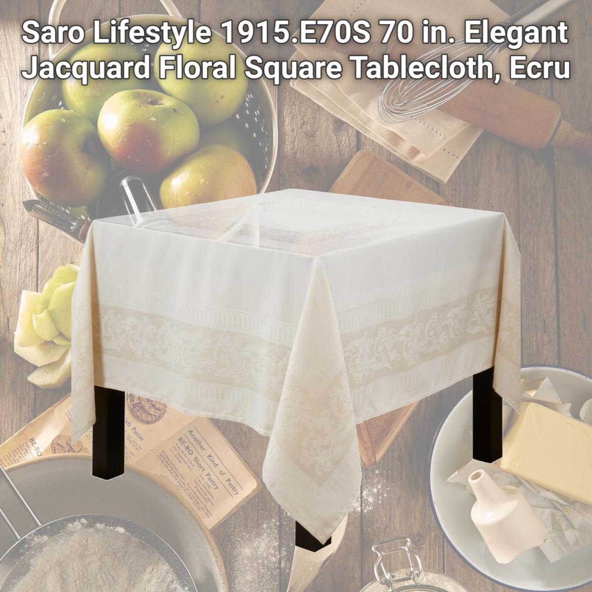 Picture of Saro Lifestyle 1915.E70S 70 in. Elegant Jacquard Floral Square Tablecloth, Ecru