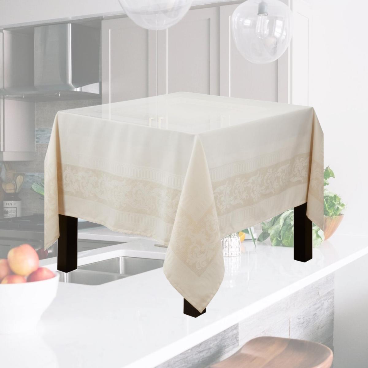 Picture of Saro Lifestyle 1915.E70S 70 in. Elegant Jacquard Floral Square Tablecloth, Ecru