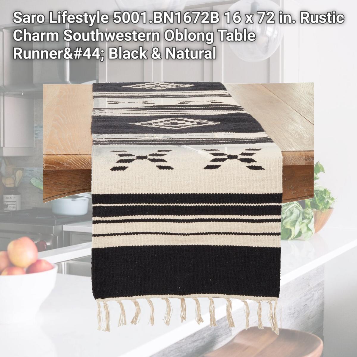 Picture of Saro Lifestyle 5001.BN1672B 16 x 72 in. Rustic Charm Southwestern Oblong Table Runner, Black & Natural