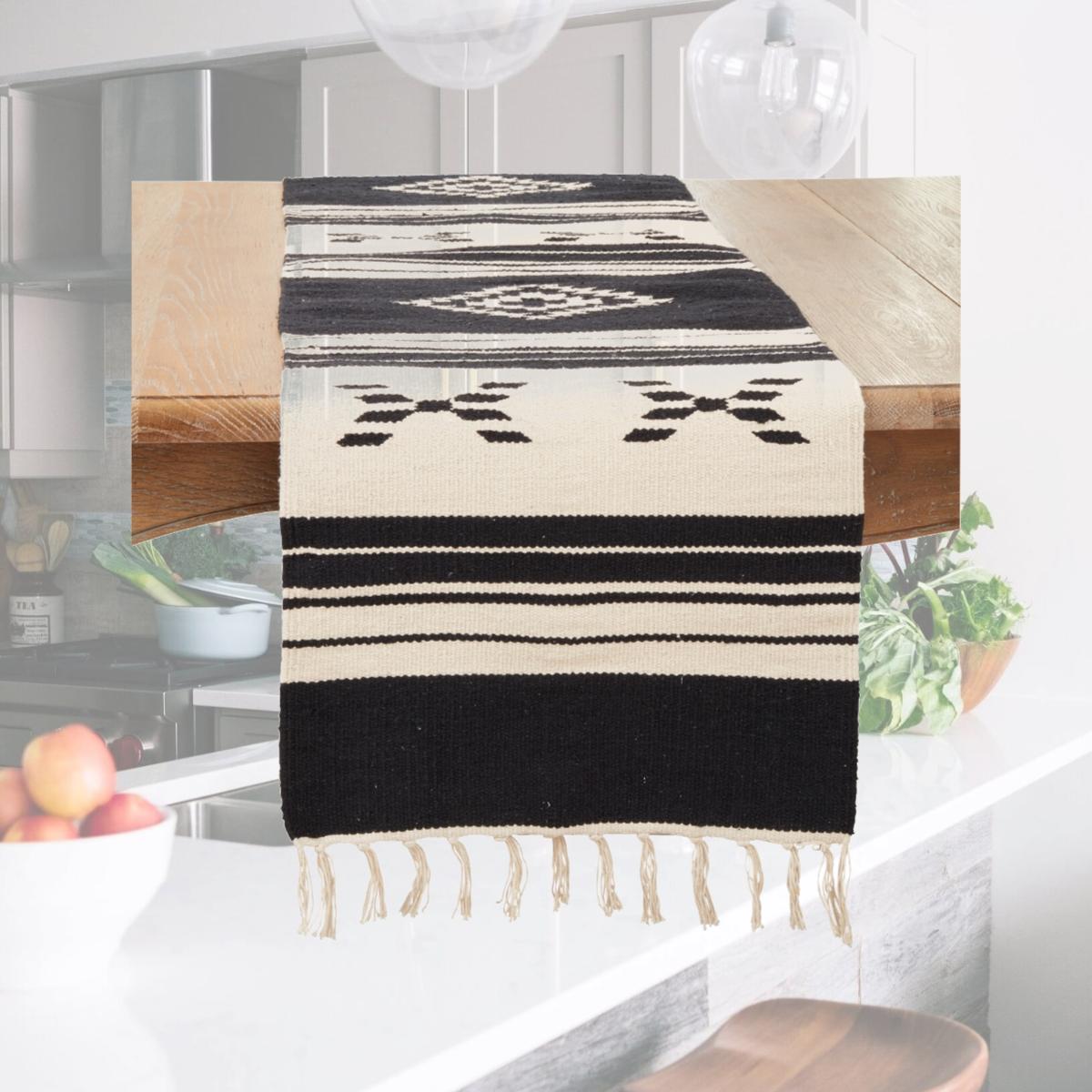 Picture of Saro Lifestyle 5001.BN1672B 16 x 72 in. Rustic Charm Southwestern Oblong Table Runner, Black & Natural