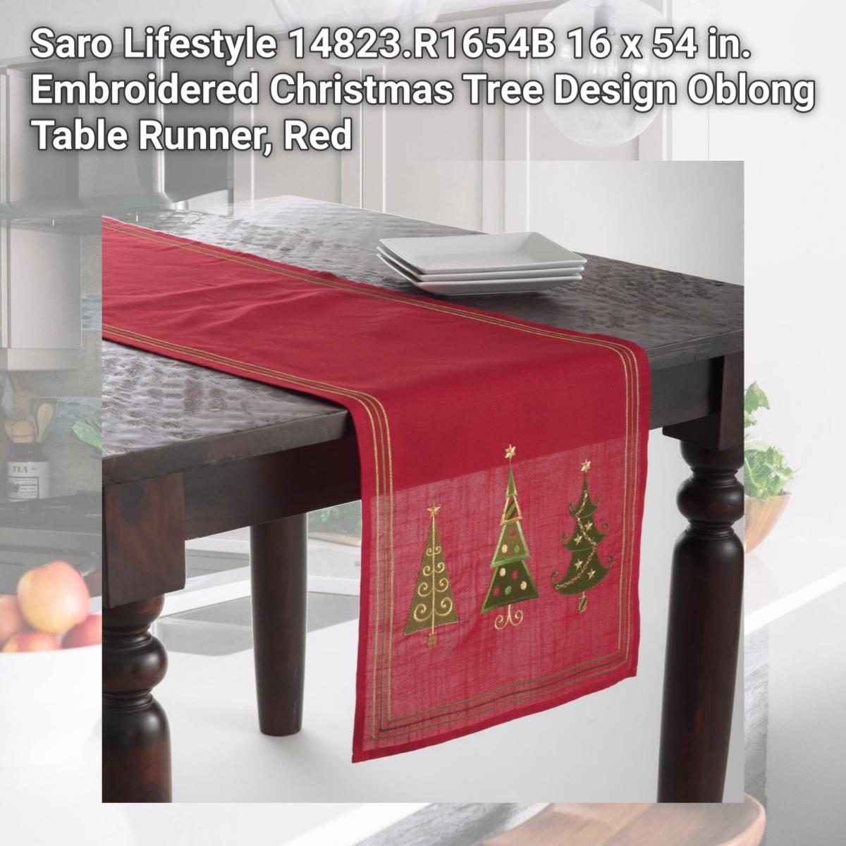 Picture of Saro Lifestyle 14823.R1654B 16 x 54 in. Embroidered Christmas Tree Design Oblong Table Runner, Red