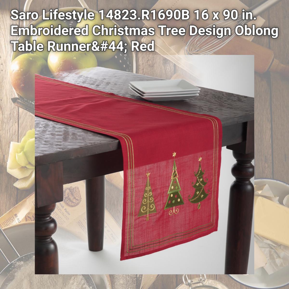 Picture of Saro Lifestyle 14823.R1690B 16 x 90 in. Embroidered Christmas Tree Design Oblong Table Runner, Red