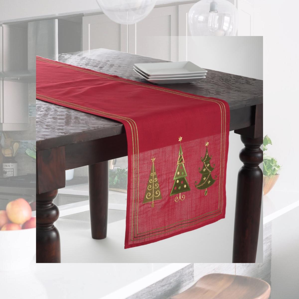 Picture of Saro Lifestyle 14823.R1690B 16 x 90 in. Embroidered Christmas Tree Design Oblong Table Runner, Red