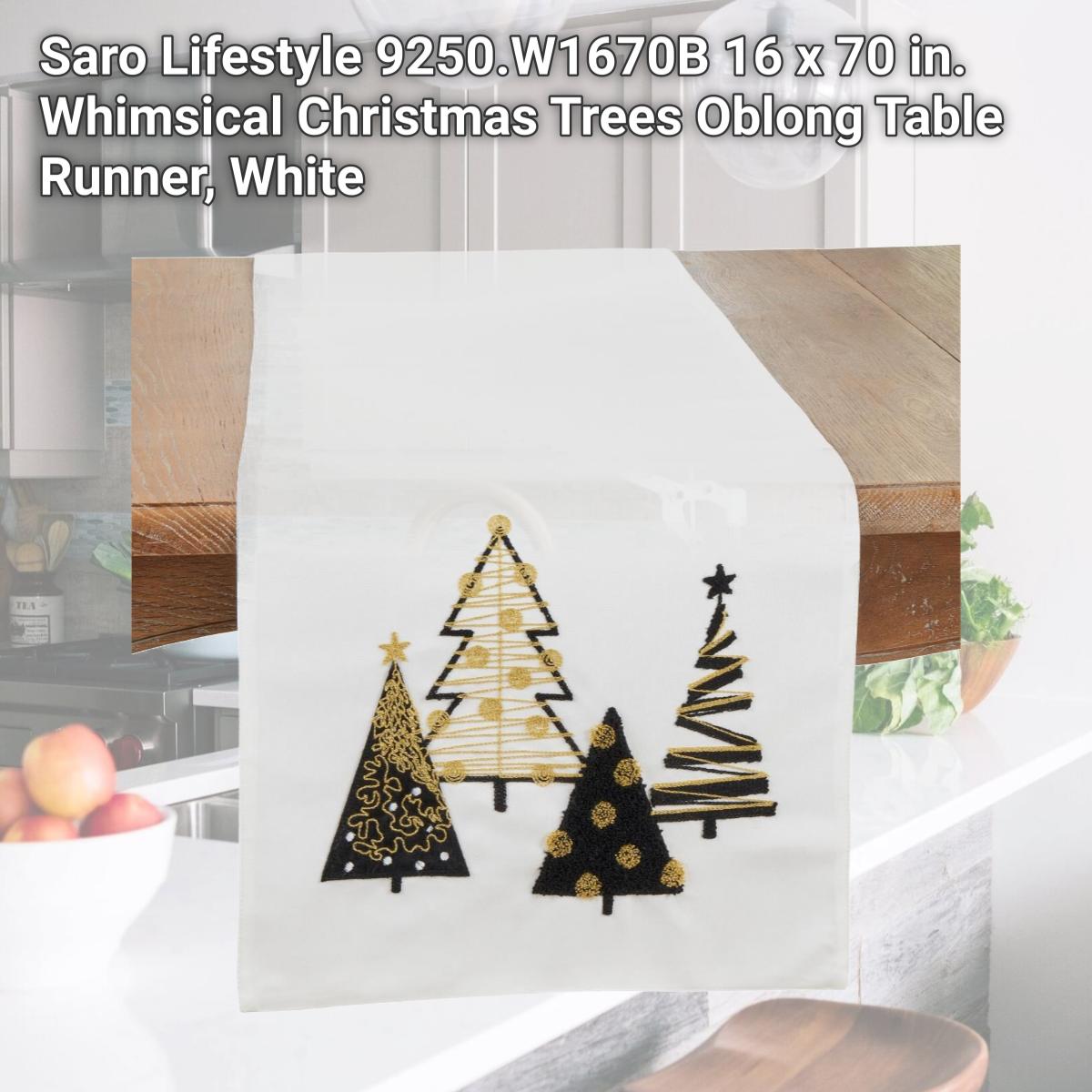 Picture of Saro Lifestyle 9250.W1670B 16 x 70 in. Whimsical Christmas Trees Oblong Table Runner, White