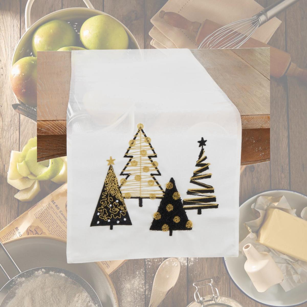 Picture of Saro Lifestyle 9250.W1670B 16 x 70 in. Whimsical Christmas Trees Oblong Table Runner, White