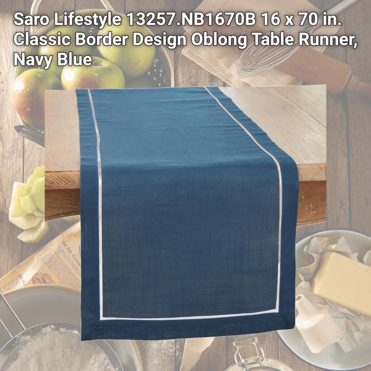 Picture of Saro Lifestyle 13257.NB1670B 16 x 70 in. Classic Border Design Oblong Table Runner, Navy Blue