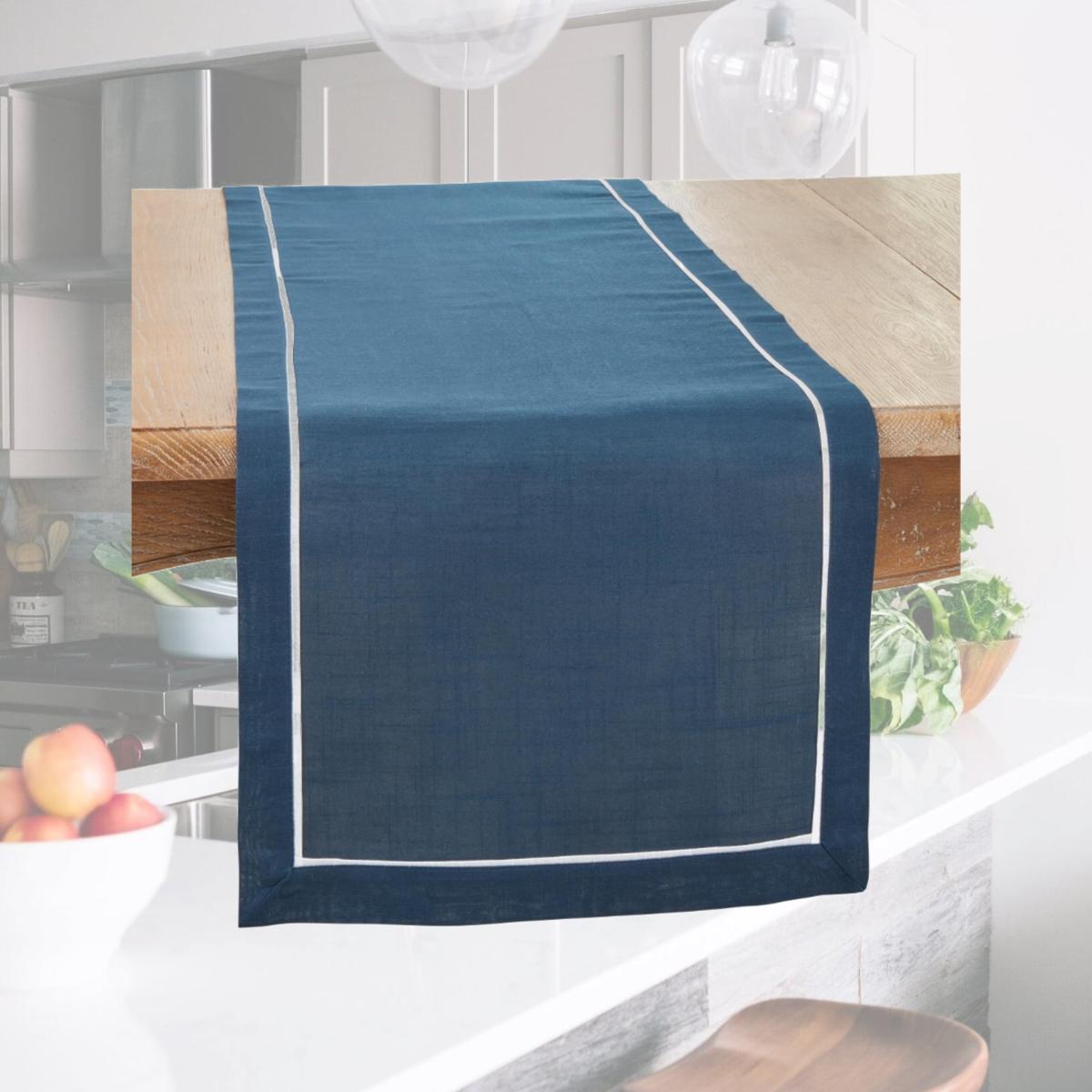 Picture of Saro Lifestyle 13257.NB1670B 16 x 70 in. Classic Border Design Oblong Table Runner, Navy Blue