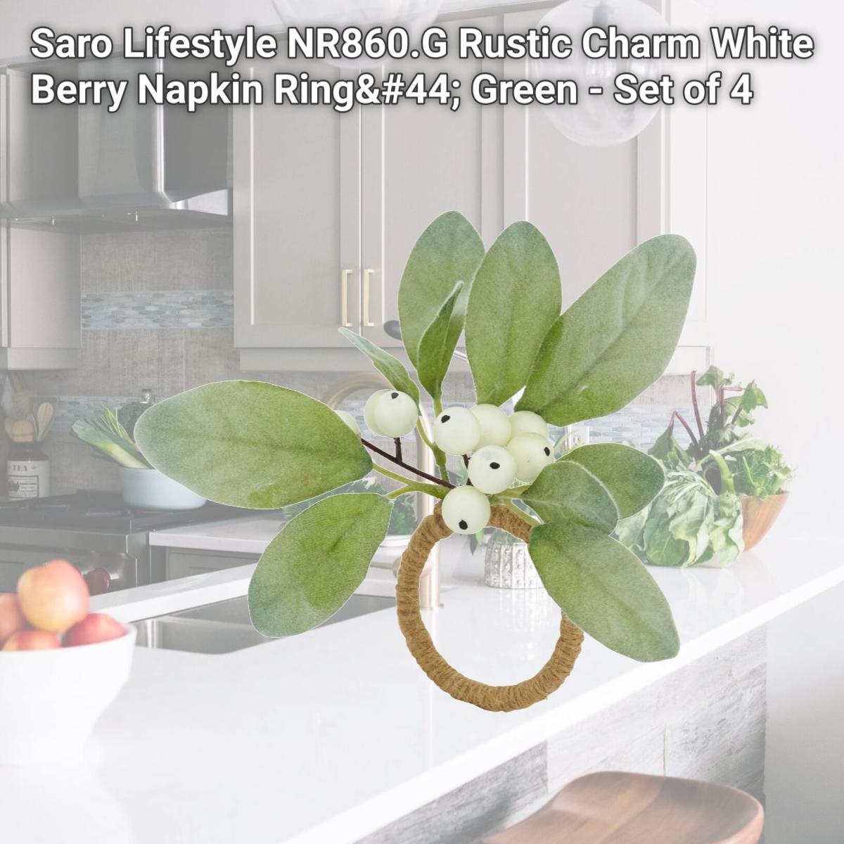Picture of Saro Lifestyle NR860.G Rustic Charm White Berry Napkin Ring, Green - Set of 4