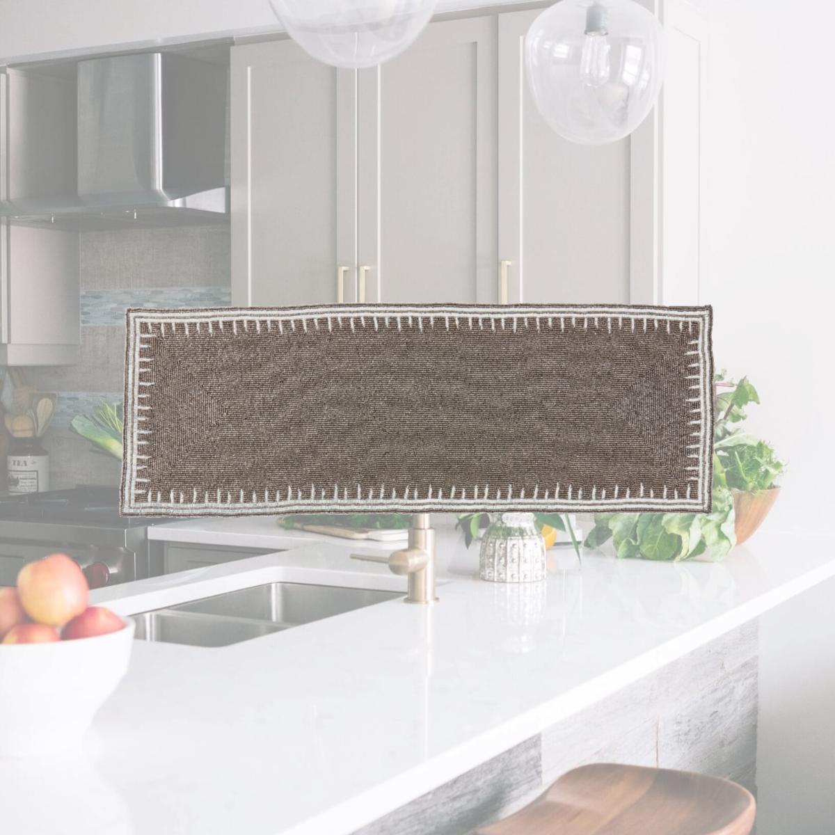 Picture of Saro Lifestyle 4501.PW1335B 13 x 35 in. Luxurious Sparkle Beaded Oblong Table Runner, Pewter