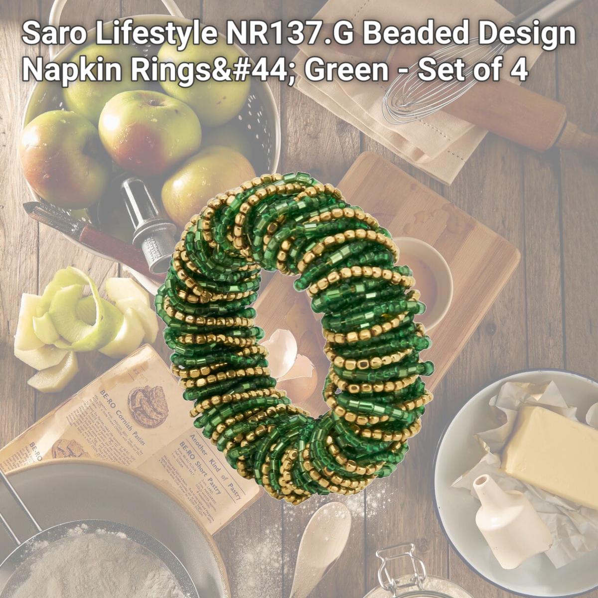 Picture of Saro Lifestyle NR137.G Beaded Design Napkin Rings, Green - Set of 4