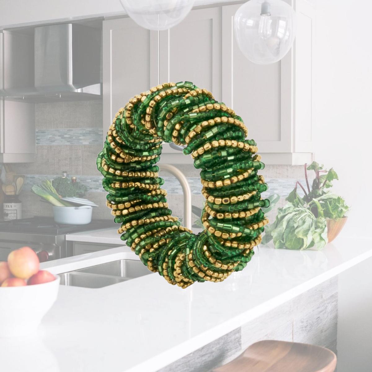 Picture of Saro Lifestyle NR137.G Beaded Design Napkin Rings, Green - Set of 4