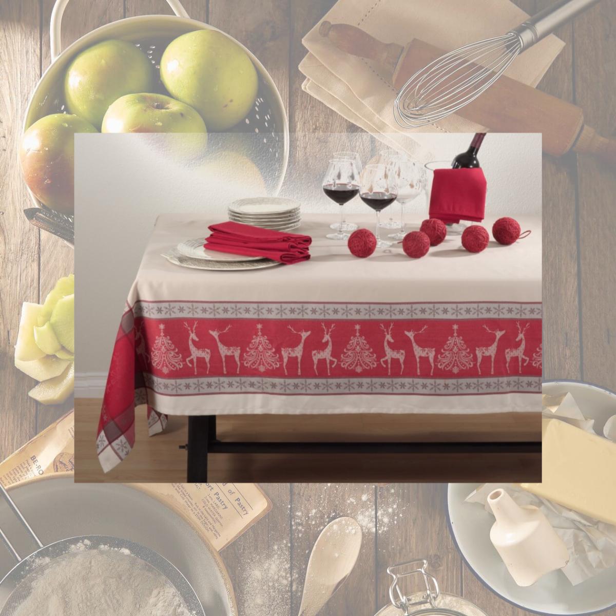 Picture of Saro Lifestyle 6811.R7290B 72 x 90 in. Jacquard Oblong Tablecloth with Reindeer Design, Red