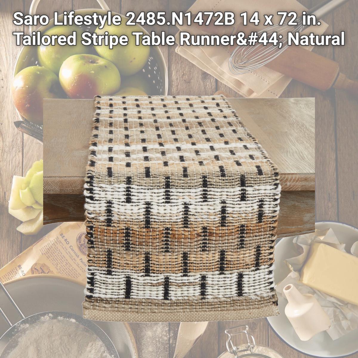 Picture of Saro Lifestyle 2485.N1472B 14 x 72 in. Tailored Stripe Table Runner, Natural