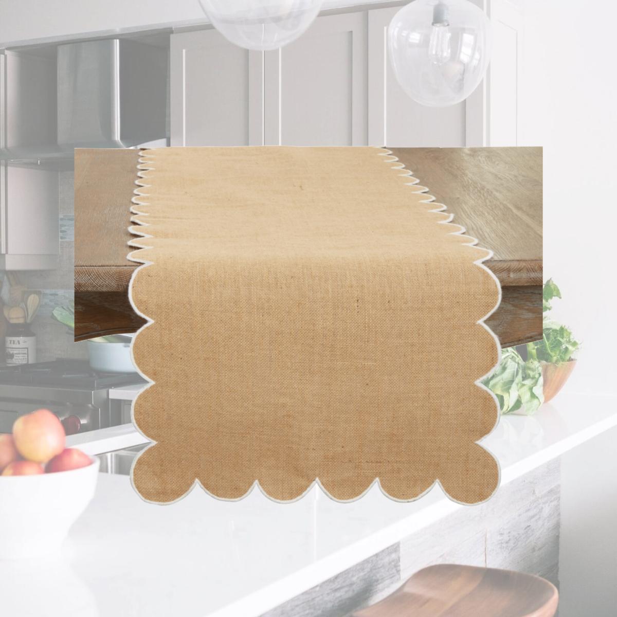 Picture of Saro Lifestyle 8322.N1672B 16 x 72 in. Rustic Chic Scalloped Table Runner, Natural