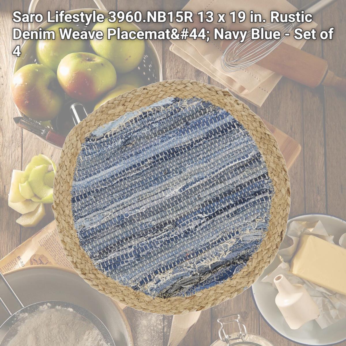 Picture of Saro Lifestyle 3960.NB15R 13 x 19 in. Rustic Denim Weave Placemat, Navy Blue - Set of 4