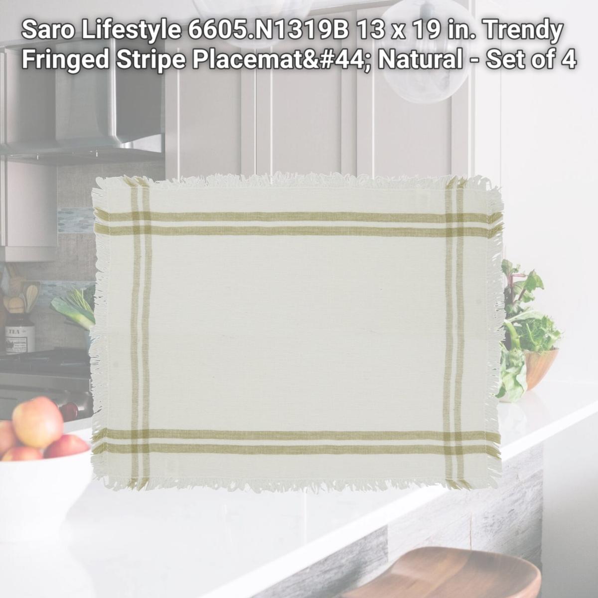 Picture of Saro Lifestyle 6605.N1319B 13 x 19 in. Trendy Fringed Stripe Placemat, Natural - Set of 4