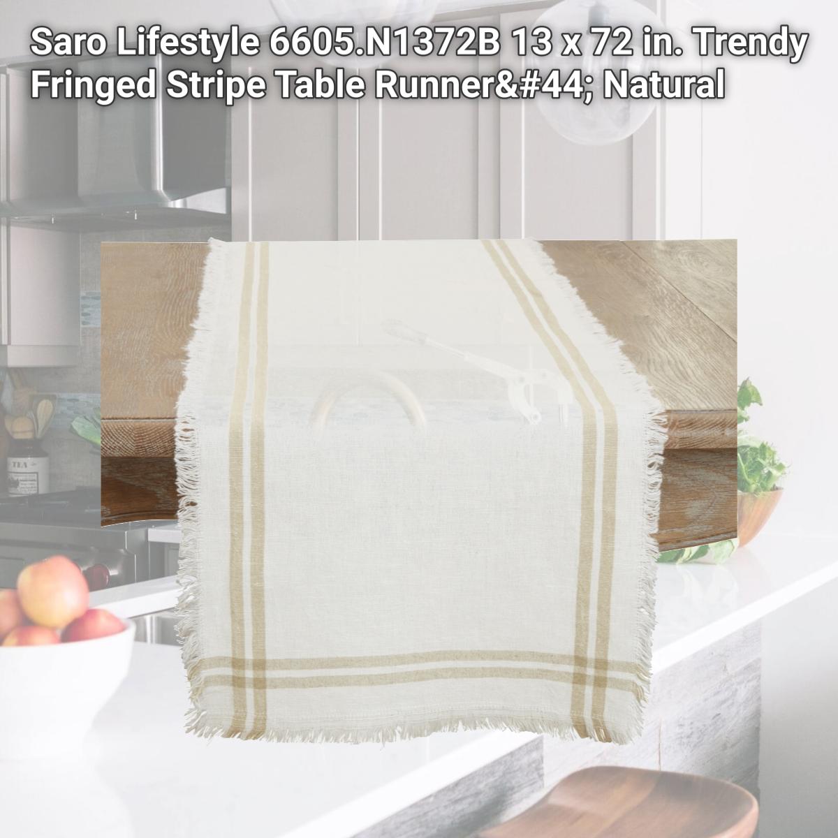Picture of Saro Lifestyle 6605.N1372B 13 x 72 in. Trendy Fringed Stripe Table Runner, Natural