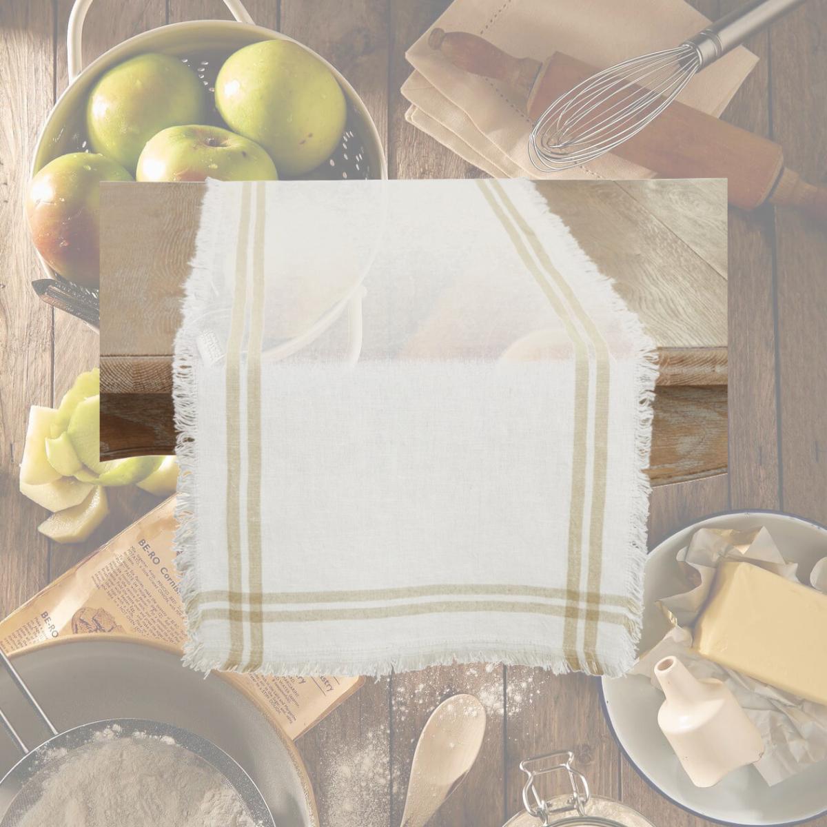 Picture of Saro Lifestyle 6605.N1372B 13 x 72 in. Trendy Fringed Stripe Table Runner, Natural