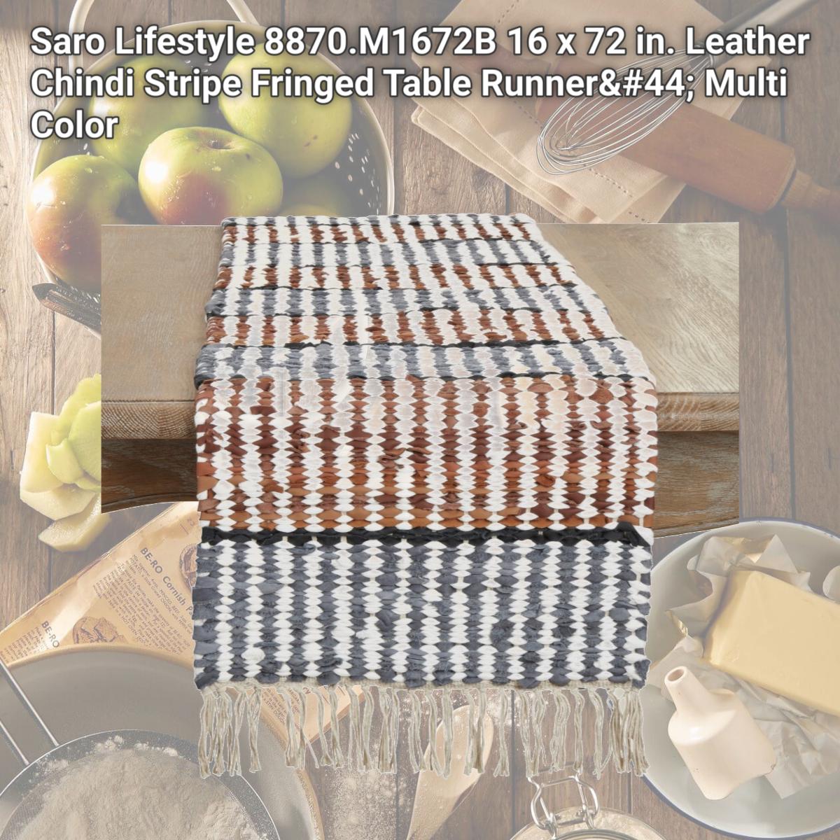 Picture of Saro Lifestyle 8870.M1672B 16 x 72 in. Leather Chindi Stripe Fringed Table Runner, Multi Color