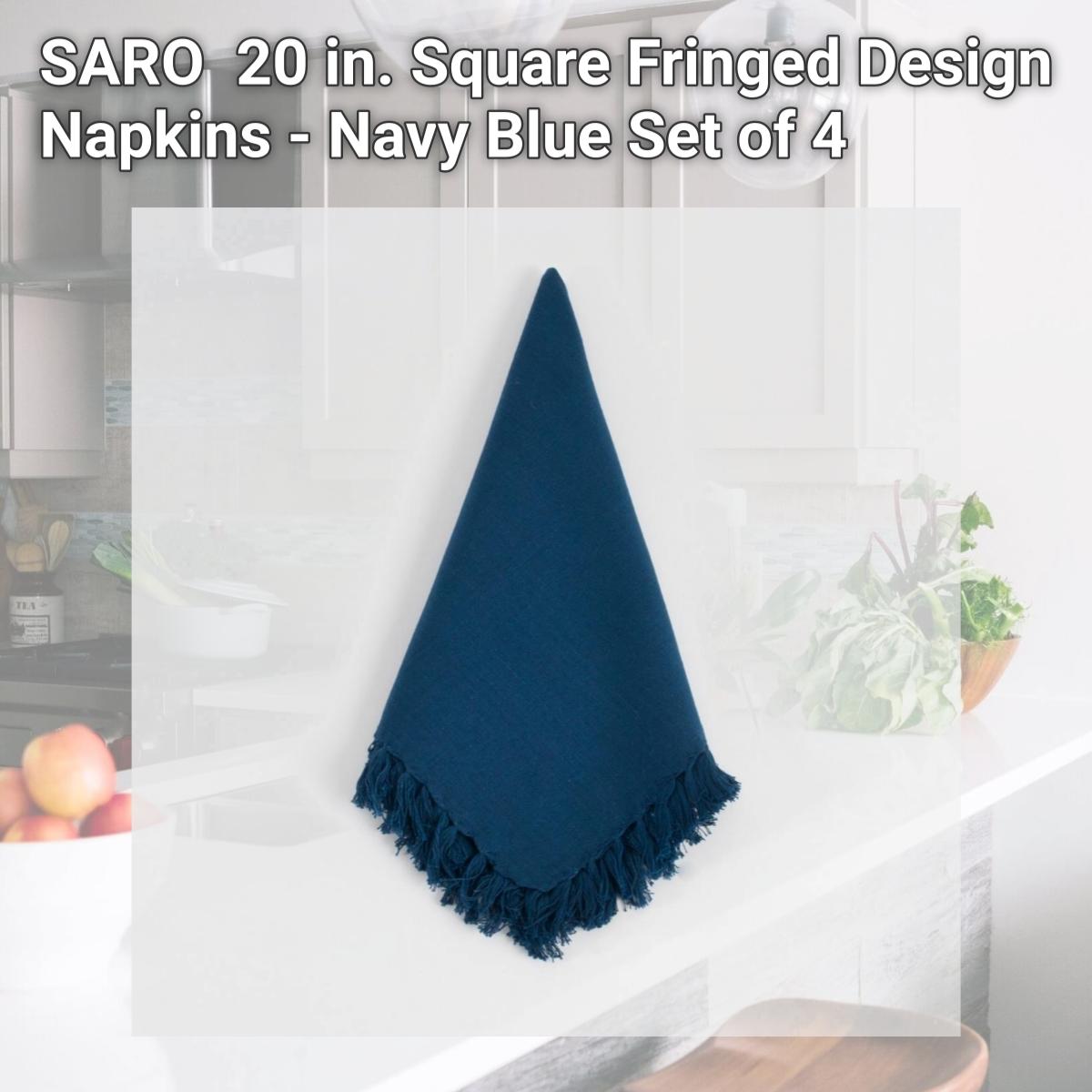 Picture of SARO 1234.NB20S 20 in. Square Fringed Design Napkins - Navy Blue  Set of 4