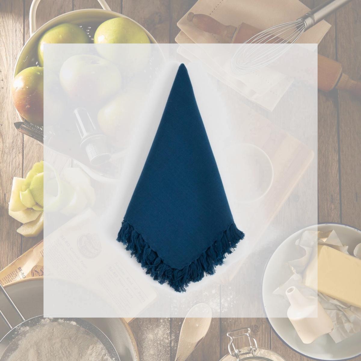 Picture of SARO 1234.NB20S 20 in. Square Fringed Design Napkins - Navy Blue  Set of 4