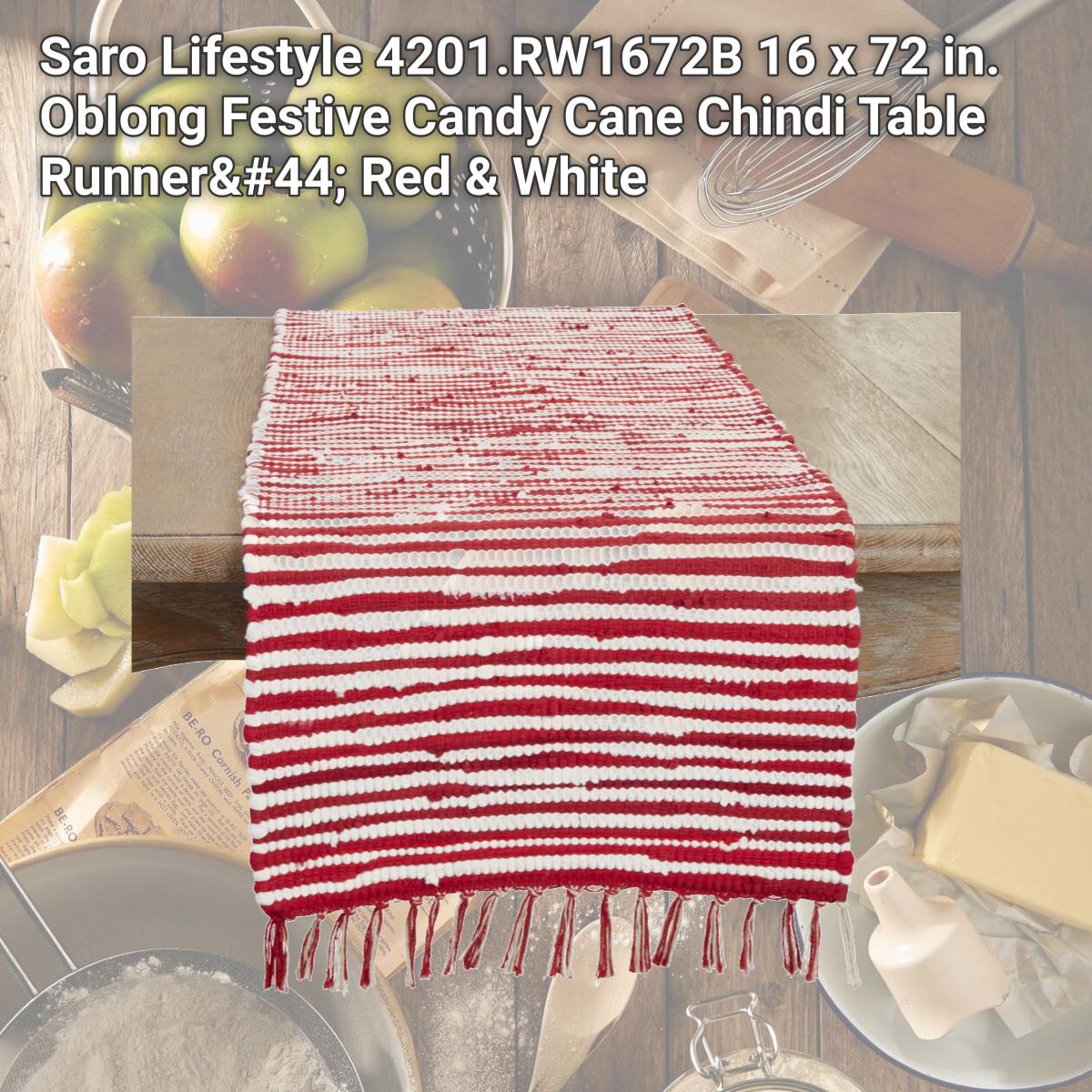 Picture of Saro Lifestyle 4201.RW1672B 16 x 72 in. Oblong Festive Candy Cane Chindi Table Runner, Red & White