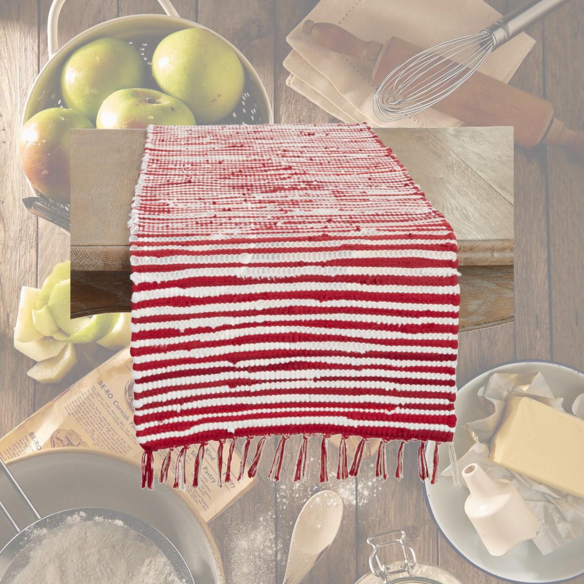 Picture of Saro Lifestyle 4201.RW1672B 16 x 72 in. Oblong Festive Candy Cane Chindi Table Runner, Red & White